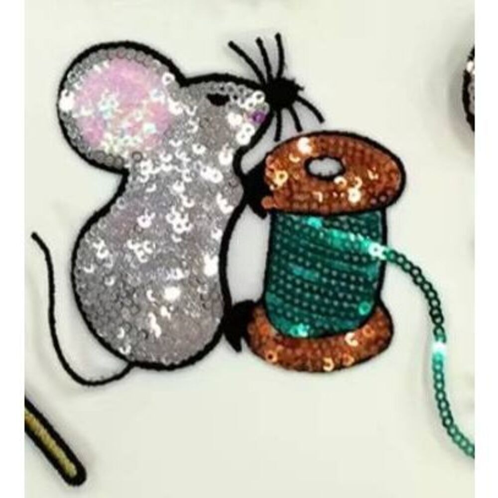 NWOT Iron-On Sequin Mouse with Thread Patch Applique 4in by 3in